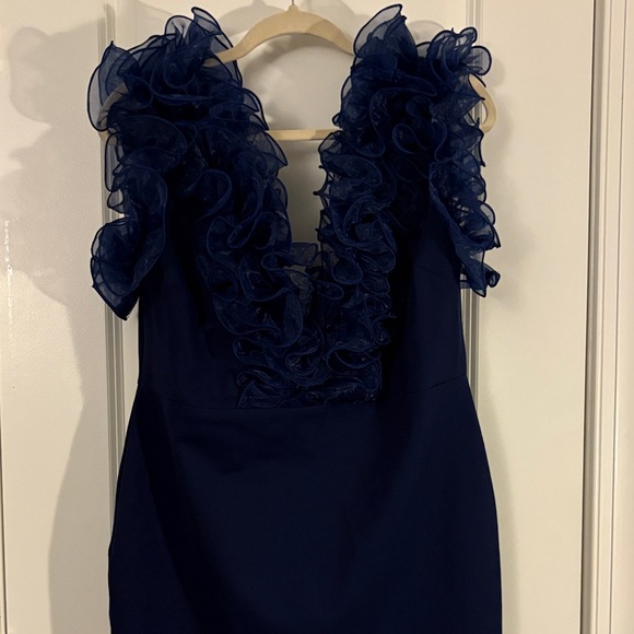 Elegant Navy Dress with Ruffle Accents - Picture 9 of 12